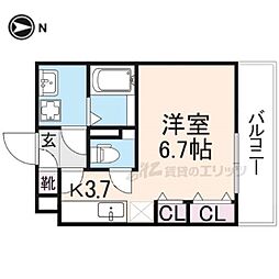 近鉄橿原線 近鉄郡山駅 徒歩4分の賃貸アパート 2階1Kの間取り