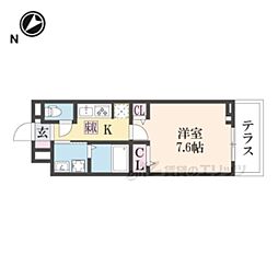 セレーノ東生駒Ｃ 1階1Kの間取り