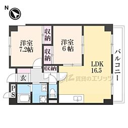 エトワール生駒 2LDKの間取図画像