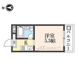 近鉄奈良線 菖蒲池駅 徒歩5分の賃貸マンション 2階1Kの間取り