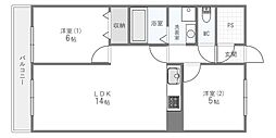 日商岩井中津マンション 2LDKの間取図画像
