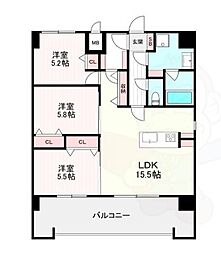 サンショウ レジデンス西新 3LDKの間取図画像
