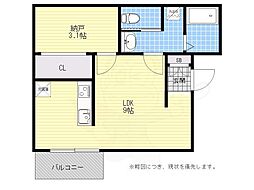 パティーナ姪浜 1LDKの間取図画像