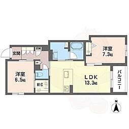 シャーメゾン 香芝 ワイケイ 2LDKの間取図画像