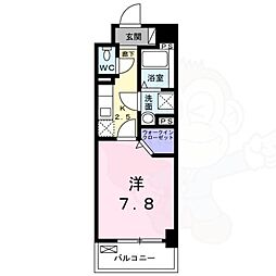 エバーハイム畝傍 1Kの間取図画像