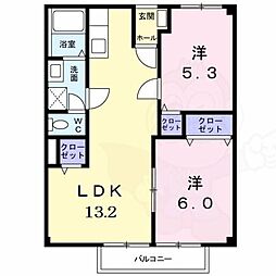 グリーンガーデンB棟 2LDKの間取図画像