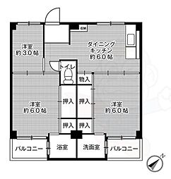 ビレッジハウス見瀬3号棟 3DKの間取図画像