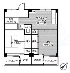 ビレッジハウス見瀬6号棟 3DKの間取図画像