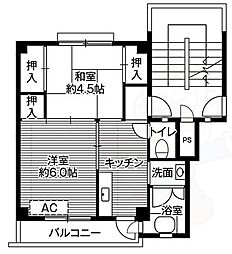 ビレッジハウス曽大根1号棟 2Kの間取図画像