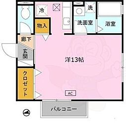 ロイヤルコートA ワンルームの間取図画像