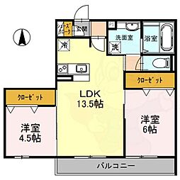 ラフィーネ大和八木S 2LDKの間取図画像