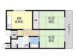 増田マンション 3階2DKの間取り