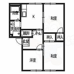 コンシエール西大和Ｃ 2階3Kの間取り