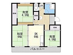 魚昌ハイツ 2階3DKの間取り