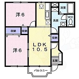 JR和歌山線 大和新庄駅 徒歩15分の賃貸アパート 1階2LDKの間取り