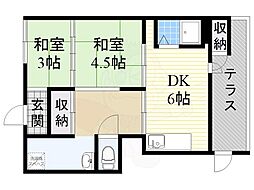有井貸家 1階2DKの間取り