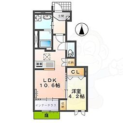 ブライテージ南道穂 1階1LDKの間取り