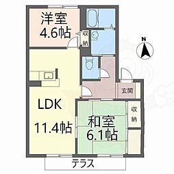 エルドラード五位堂C 1階2LDKの間取り