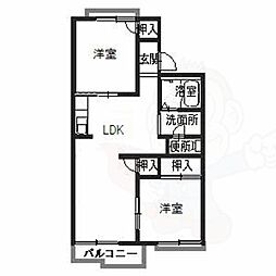 ハイタウニィ 2階2LDKの間取り