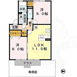 パルコートサンＡ棟 1階2LDKの間取り