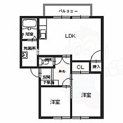 ラフィーネ當麻壱番館A 2階2LDKの間取り