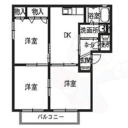 アガーペ御陵前D棟 1階3DKの間取り