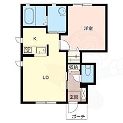 ソシアE 1階1LDKの間取り