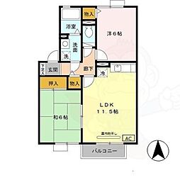 近鉄大阪線 大和高田駅 徒歩13分の賃貸アパート 2階2LDKの間取り