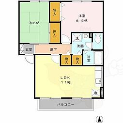 ジュネスコートB棟 1階2LDKの間取り