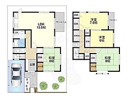 近鉄御所線 近鉄御所駅 徒歩8分の賃貸一戸建て 1階4LDKの間取り