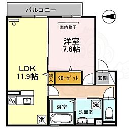 リガーレ大和1番館 2階1LDKの間取り