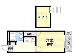 大和高田第19マンション 2階1Kの間取り