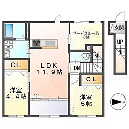 橿原市十市町アパート新築工事 2階2SLDKの間取り
