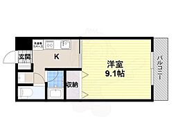 レナードU 4階1Kの間取り
