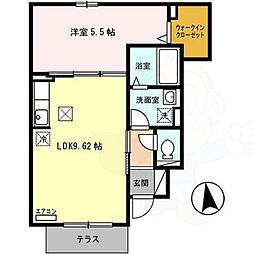 プルミエールケイト2 1階1LDKの間取り