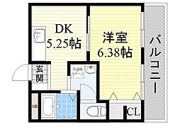 グローバル高田 3階1DKの間取り