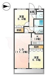 近鉄南大阪線 磐城駅 徒歩15分の賃貸アパート 1階2LDKの間取り