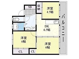 ヴィラナリー御所1号棟 3階3DKの間取り