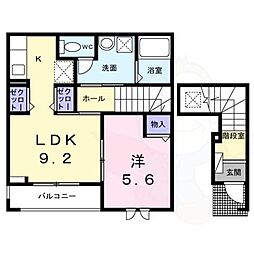 Crest 倭 2階1LDKの間取り