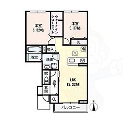 アムールメゾン葛城 1階2LDKの間取り