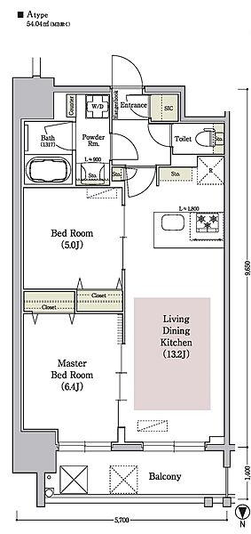 アーバネックス南新町 1301｜大阪府大阪市中央区南新町2丁目(賃貸マンション2LDK・13階・54.04㎡)の写真 その2