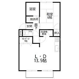パークハイツB 2階1LDKの間取り
