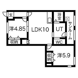 ボルトボヌールジーエス 2LDKの間取図画像