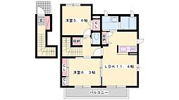 メゾンドモンテヴァンB棟 2LDKの間取図画像
