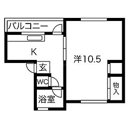 中田マンション 1Kの間取図画像