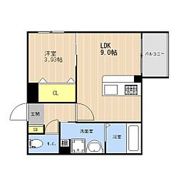 LIBTH高宮東II 3階1LDKの間取り