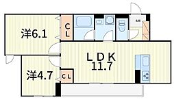 セレスティア細田C 2LDKの間取図画像