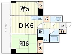 仙ノ倉ハイツ 2DKの間取図画像