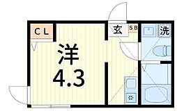 ハーモニーテラス鎌倉 ワンルームの間取図画像