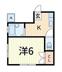 岩井マンション 3階1Kの間取り